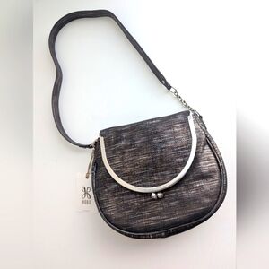 Hobo Amour Metallic Leather Shoulder Bag in Black Silver NWT - kisslock frame